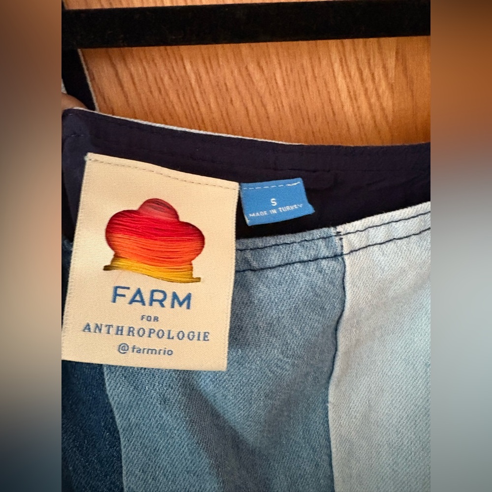 Anthropologie x Farm Rio Blue and White denim color blocked Midi Dress S - Picture 5 of 13